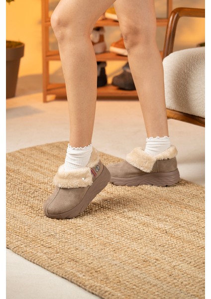 Kadın Süet Kürklü Ortopedik Ayakkabı SS001-0378 Bej indirimleri