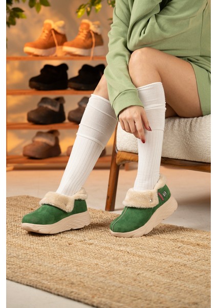 Kadın Süet Kürklü Ortopedik Ayakkabı SS001-0378 Yeşil fırsatları