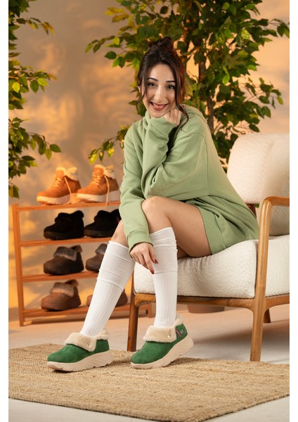 Kadın Süet Kürklü Ortopedik Ayakkabı SS001-0378 Yeşil indirimleri