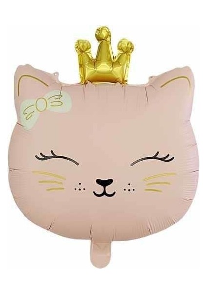 Prenses Taçlı Kedi Tasarımlı Pembe Folyo Balon
