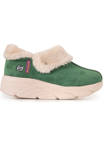 Kadın Süet Kürklü Ortopedik Ayakkabı SS001-0378 Yeşil