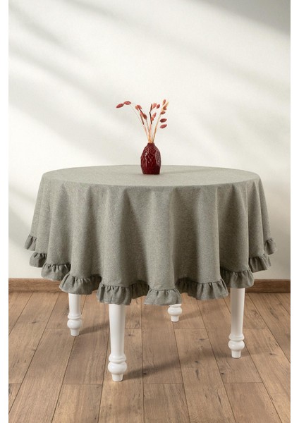 Selendi Fırfırlı Yuvarlak Masa Örtüsü Yeşil