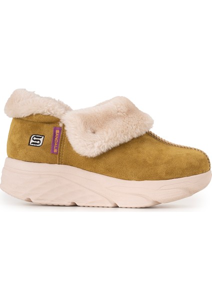 Kadın Süet Kürklü Ortopedik Ayakkabı SS001-0378 Hardal