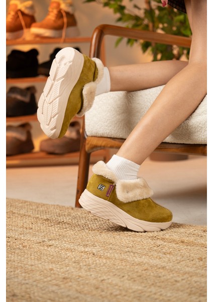 Kadın Süet Kürklü Ortopedik Ayakkabı SS001-0378 Hardal indirimleri