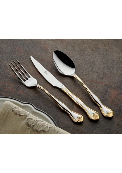 Hüma Gold Ahşap Sandıklı 90 Parça 12 Kişilik Çatal Kaşık Bıçak Takımı & Servis Seti Çekmeceli Sandık