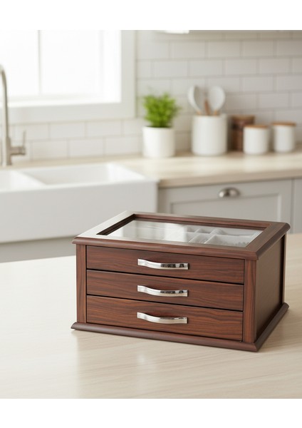 Hüma Gold Ahşap Sandıklı 90 Parça 12 Kişilik Çatal Kaşık Bıçak Takımı & Servis Seti Çekmeceli Sandık fırsatları