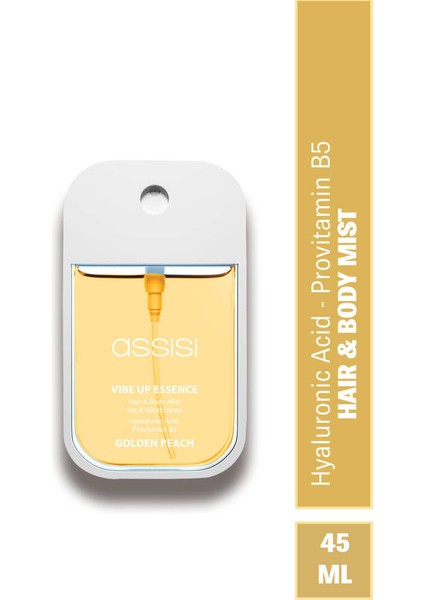 Golden Peach Hyaluronik Asit & Provitamin B5 Saç ve Vücut Spreyi 45 ml – Şeftali & Misk Kokulu Mist