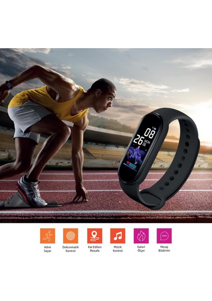 PSSW17 Akıllı Bileklik 5.1V Titreşimli Bluetooth Adım Sayar Kalp Atışı Uyku Takibi Siyah modelleri