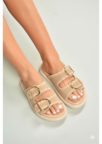 U267146202 Bej Süet Kadın Terlik