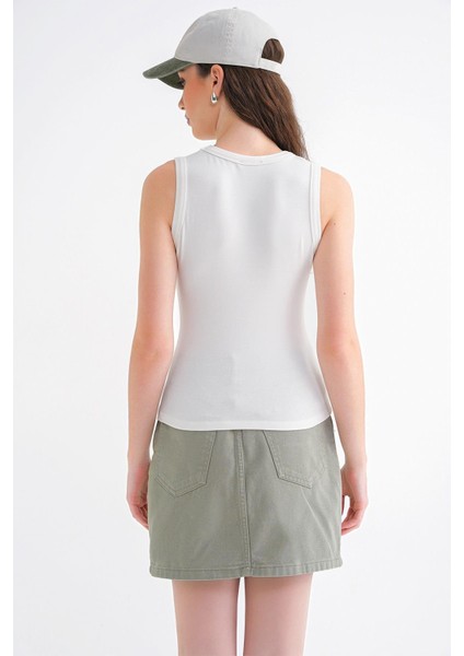 2012 Kadın Slim Fit Basic Atlet Beyaz