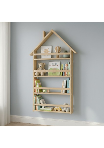 KBS123 – Kukka Doğal Ahşap Montessori Çatılı Duvar Kitaplık