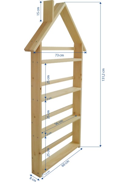 KBS123 – Kukka Doğal Ahşap Montessori Çatılı Duvar Kitaplık indirimleri