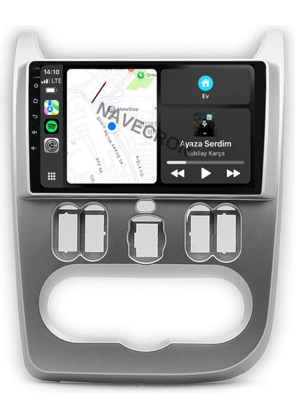 Dacıa Duster 2010-13 9" Uyumlu Android Multimedia Gerçek 4/64 Kablosuz Carplay Geri Görüş Kameralı