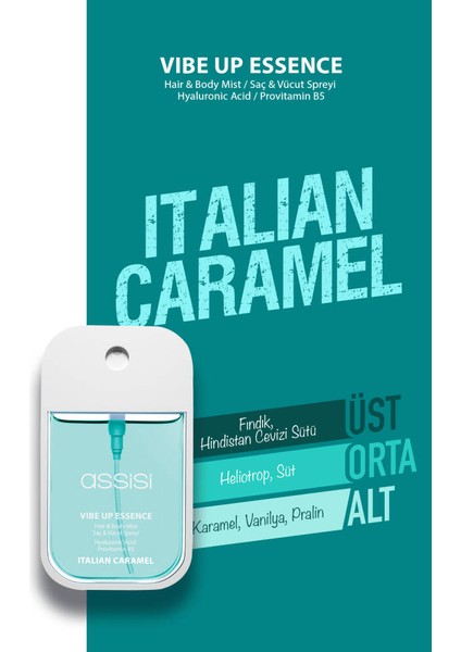 Italian Caramel Hyaluronik Asit & Provitamin B5 Saç ve Vücut Spreyi 45 ml Karamel & Vanilya Kokulu fiyatları