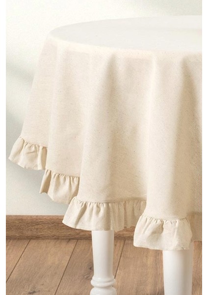 Selendi Fırfırlı Yuvarlak Masa Örtüsü Naturel fiyatları