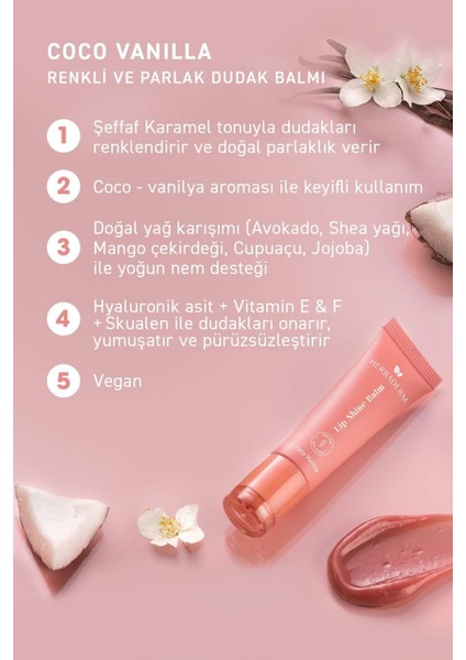 Parlatıcı, Dolgunlaştırıcı, Onarıcı Vegan Dudak Balmı, Coco-Vanilya Aromalı 10 ml