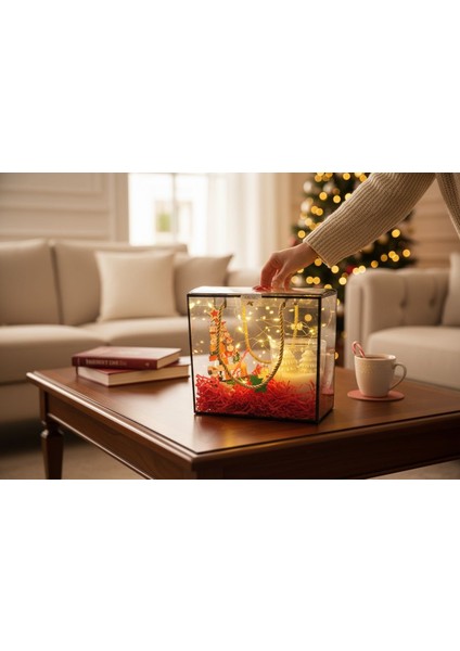 Yılbaşı Hediye Seti - Doğal Soya Wax Çam Kokulu Mum ve Ahşap Mini Yılbaşı Ağacı Özel Hediye Çantası modelleri