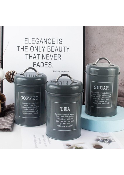 Hava Geçirmez Kapaklı 3 Mutfak Tenekesi Seti Metal Kahve Çayı Şeker Kavanozları Gri (Yurt Dışından) fiyatları