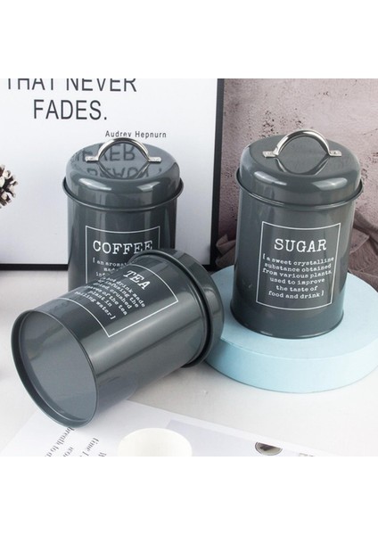 Hava Geçirmez Kapaklı 3 Mutfak Tenekesi Seti Metal Kahve Çayı Şeker Kavanozları Gri (Yurt Dışından) modelleri