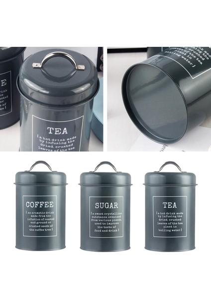 Hava Geçirmez Kapaklı 3 Mutfak Tenekesi Seti Metal Kahve Çayı Şeker Kavanozları Gri (Yurt Dışından) fırsatları