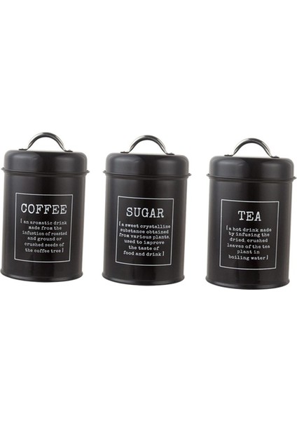 Hava Geçirmez Kapaklı 3 Mutfak Tenekesi Seti Metal Kahve Çayı Şeker Kavanozları Gri (Yurt Dışından)