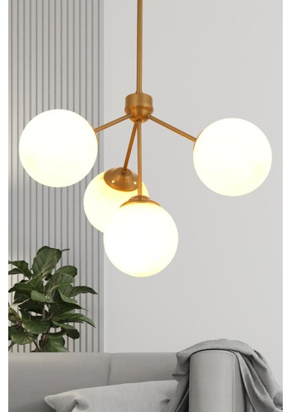 Lupin 4 Lü Eskitme Avize Beyaz Camlı Dekoratif Tasarım Yatak Odası Mutfak Salon Avize