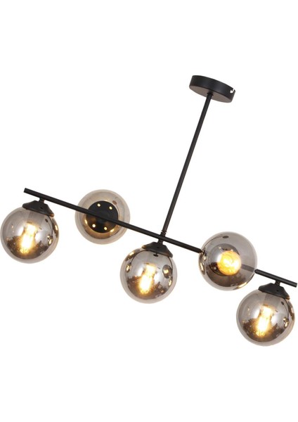 Modena 5 Li Siyah Avize-Füme Camlı Dekoratif Tasarım Yatak Odası Mutfak Salon Avize fırsatları