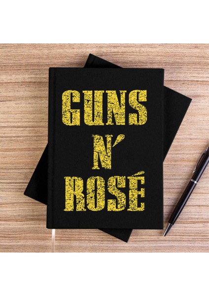 Guns N Rose Text Yellow Siyah Kanvas Defter Çizgisiz