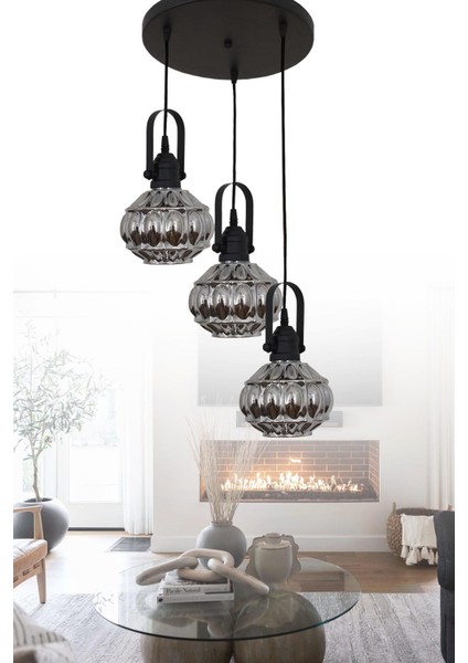 Narin 3 Lü Siyah Tepsili Sarkıt Avize Yatak Odası Mutfak Salon Avize