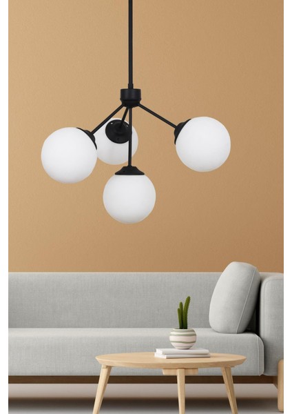 Lupin 4 Lü Siyah Avize Beyaz Camlı Dekoratif Tasarım Yatak Odası Mutfak Salon Avize fiyatları