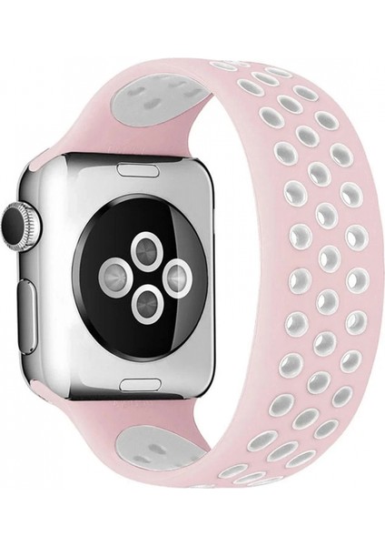 Apple Watch 38MM Ayarlı Delikli Silikon Kordon - Pembe-Beyaz