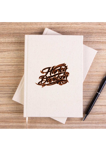 Harley Chopper Logo 2 Çizgisiz Kanvas Defter Çizgisiz
