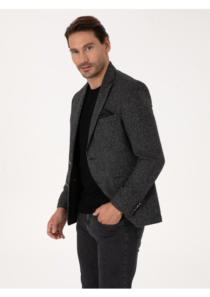 Erkek Siyah Slim Fit İpek Kaşmir Karışımlı Mikro Desenli Blazer Ceket 50310753-VR046 modelleri