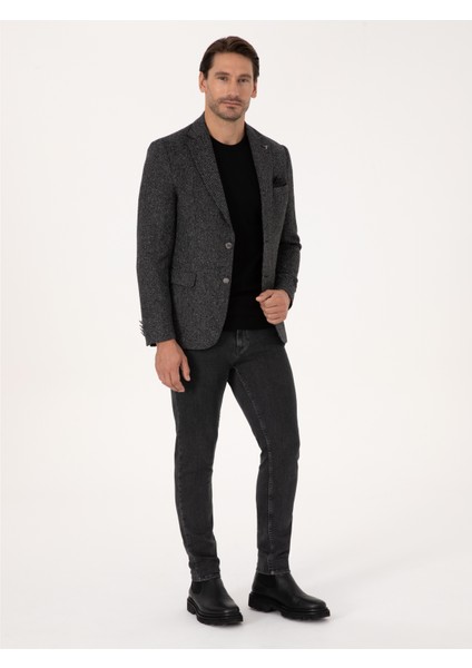 Erkek Siyah Slim Fit İpek Kaşmir Karışımlı Mikro Desenli Blazer Ceket 50310753-VR046 fırsatları