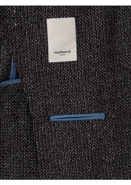 Erkek Siyah Slim Fit İpek Kaşmir Karışımlı Mikro Desenli Blazer Ceket 50310753-VR046