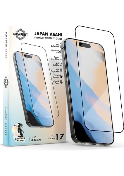 Samurai iPhone 17 0.33MM Asahiglass Ekran Koruma – Hidrooleofobik Yüzey, Yüksek Dokunma, 2.5D fırsatları