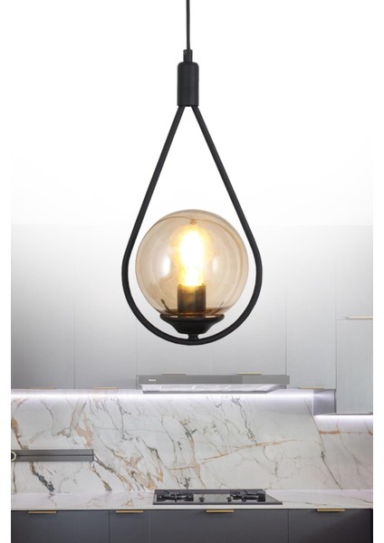 Damla Tekli Siyah Sarkıt Avize Bal Camlı Yatak Odası Salon Mutfak Hol Avize