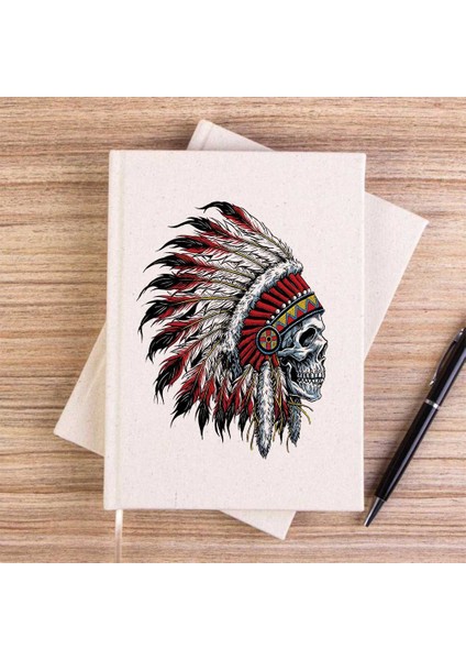 Kızılderili Skull Portre Çizgisiz Kanvas Defter Çizgisiz