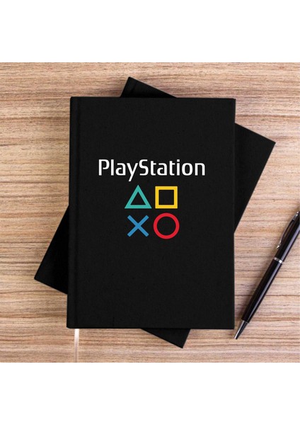 Playstation Gamepad Yazı Siyah Çizgisiz Kanvas Defter Çizgisiz