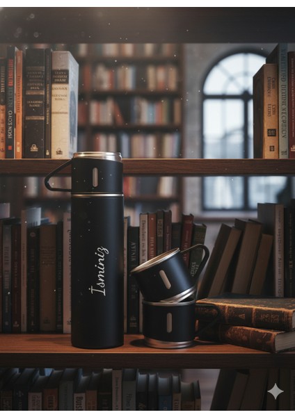 Premium Termos Bardak 500ML Set 3 Bardaklı Paslanmaz Çelik Kahve Termosu Hediye Çantalı