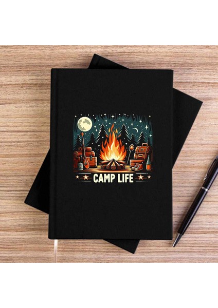 Camp Life Siyah Çizgisiz Kanvas Defter Çizgisiz