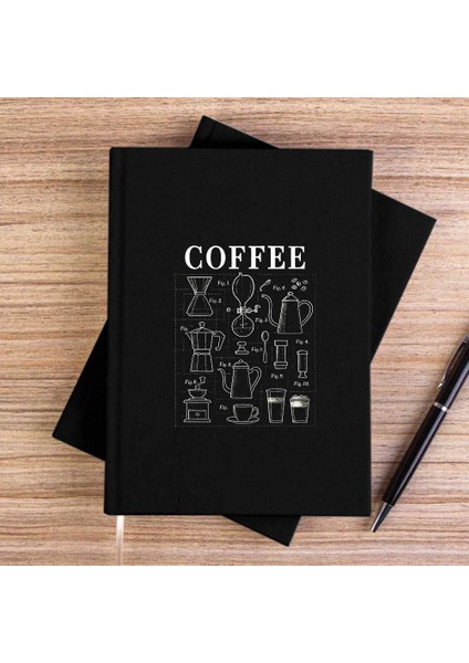 Coffee Siyah Çizgisiz Kanvas Defter Çizgisiz