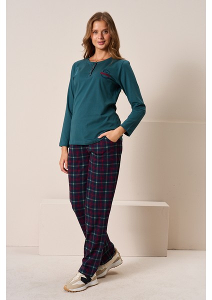 Kadın Penye Uzun Kol Pijama Takımı 3196 ZÜMRÜT01