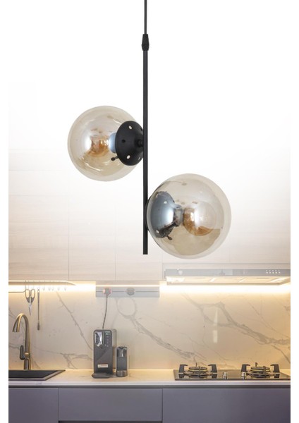 Ladin 2 Li Siyah Avize Bal Camlı Yatak Odası Salon Mutfak Hol Avize