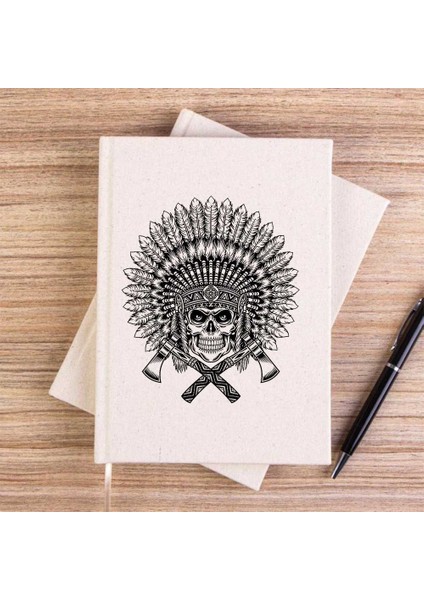 Kızılderili Skull Warrior Çizgisiz Kanvas Defter Çizgisiz