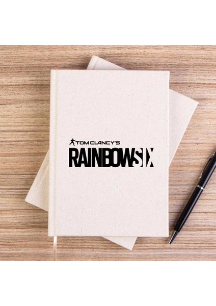 Rainbow Six Logo Krem Çizgisiz Kanvas Defter Çizgisiz