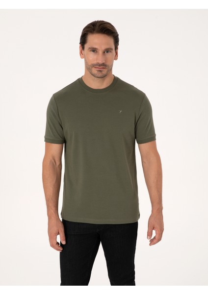 Erkek Haki Regular Fit %100 Pamuk Bisiklet Yaka Basic T-shirt 50319801-VR027