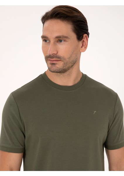 Erkek Haki Regular Fit %100 Pamuk Bisiklet Yaka Basic T-shirt 50319801-VR027 fiyatları