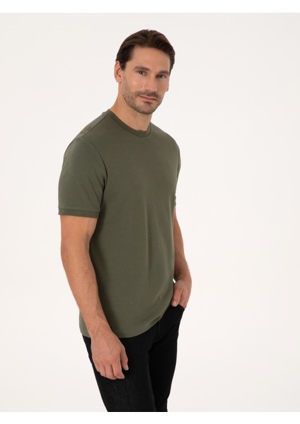 Erkek Haki Regular Fit %100 Pamuk Bisiklet Yaka Basic T-shirt 50319801-VR027 modelleri