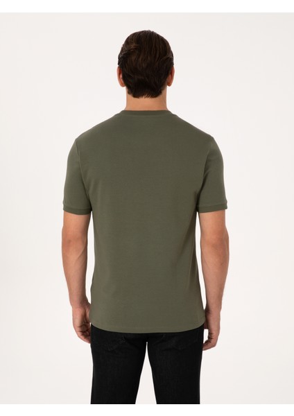 Erkek Haki Regular Fit %100 Pamuk Bisiklet Yaka Basic T-shirt 50319801-VR027 indirimleri